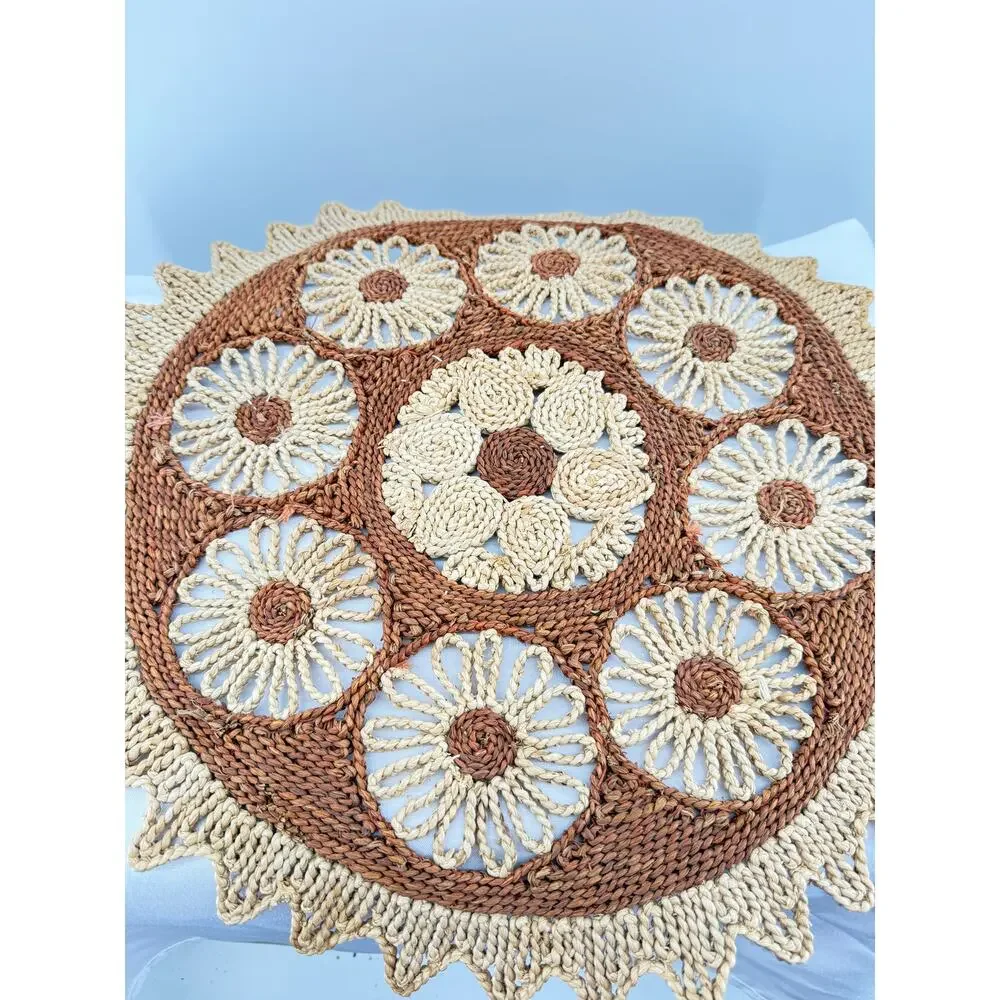 Vintage Woven Sunflower Placemat Round Floral Natural Fiber Boho Farmhouse 17 In